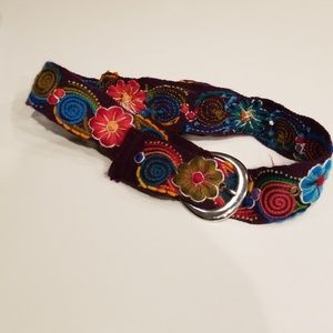 Hand embroidered floral design belts